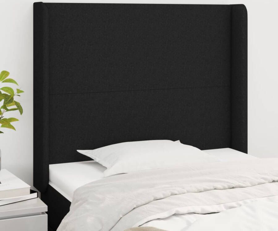VidaXL Hoofdbord met randen 103x16x118 128 cm stof zwart - Foto 2