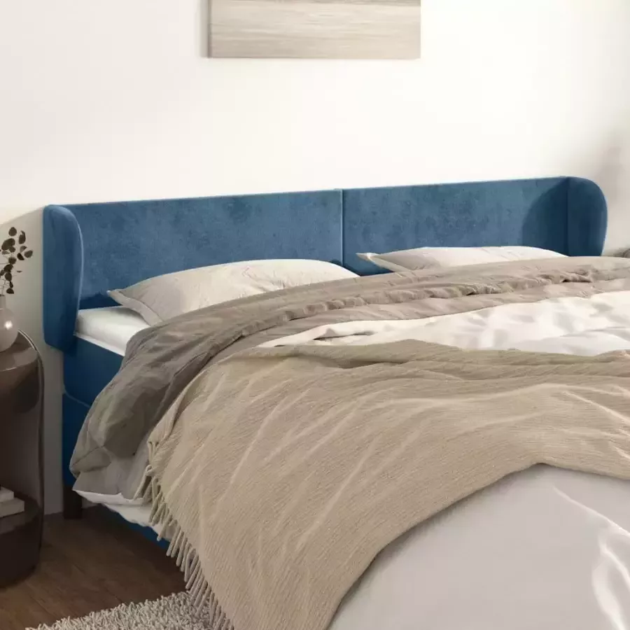 VidaXL Hoofdbord met randen 183x23x78 88 cm fluweel donkerblauw