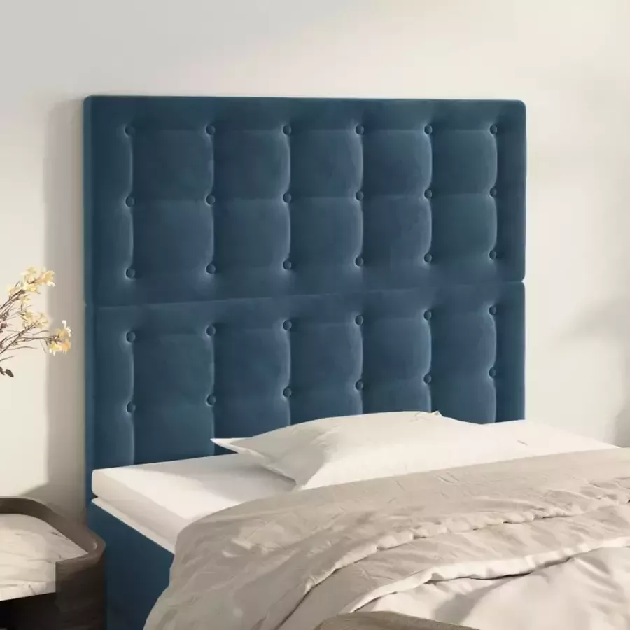 VidaXL Hoofdborden 2 st 80x5x78 88 cm fluweel donkerblauw - Foto 2