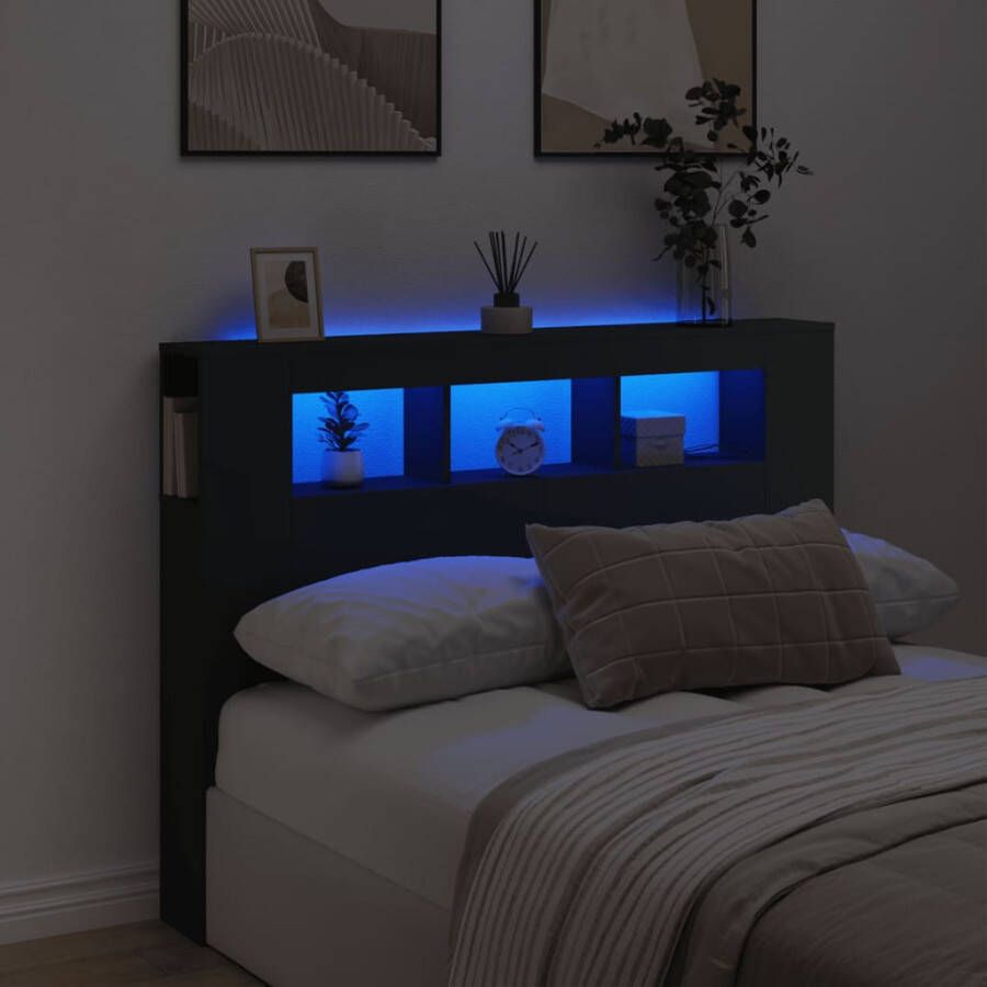 VidaXL Hoofdeinde 140x18 5x103 5 cm Zwart LED Hoofd Bord Led Hoofdbord Met Led Bedding Slaapkamers Houten Hoofdbord
