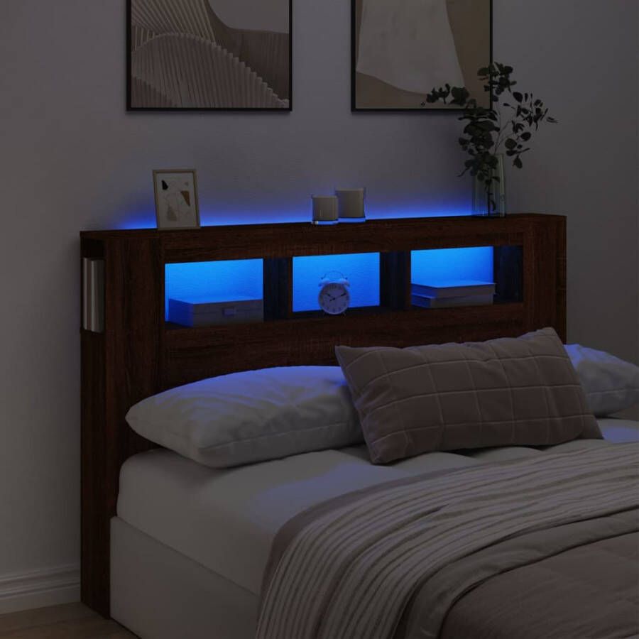 VidaXL Hoofdbord Met LED Hoofdborden Met LED Hoofdbord Bed Hoofdeinde met LED 160x18 5x103 5 cm bewerkt hout bruineiken