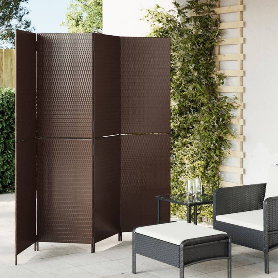 VidaXL -Kamerscherm-4-panelen-poly-rattan-bruin - Foto 3