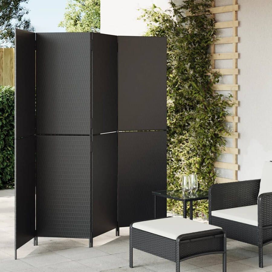 VidaXL -Kamerscherm-4-panelen-poly-rattan-zwart - Foto 3