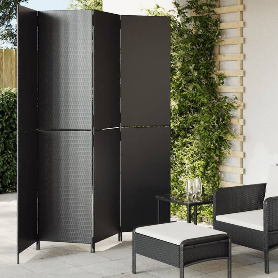 VidaXL -Kamerscherm-4-panelen-poly-rattan-zwart - Foto 2