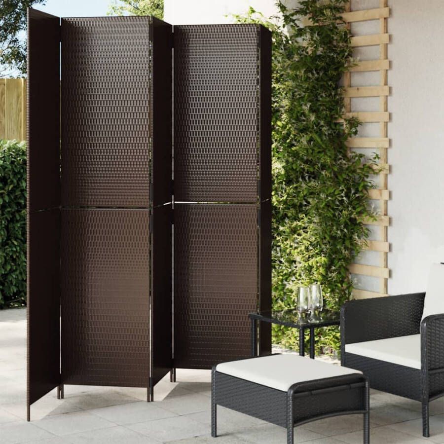 VidaXL -Kamerscherm-5-panelen-poly-rattan-bruin - Foto 3