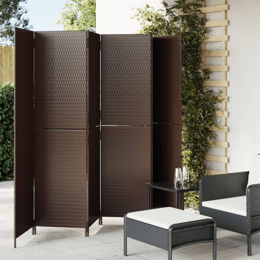 VidaXL -Kamerscherm-6-panelen-poly-rattan-bruin - Foto 3