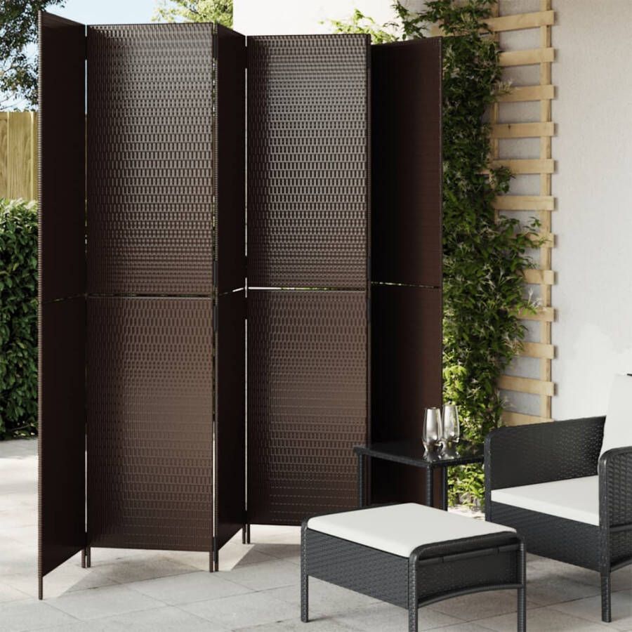 VidaXL -Kamerscherm-6-panelen-poly-rattan-bruin - Foto 2