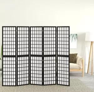 VIDAXL Kamerscherm inklapbaar 5 panelen Japanse stijl 200x170 cm zwart