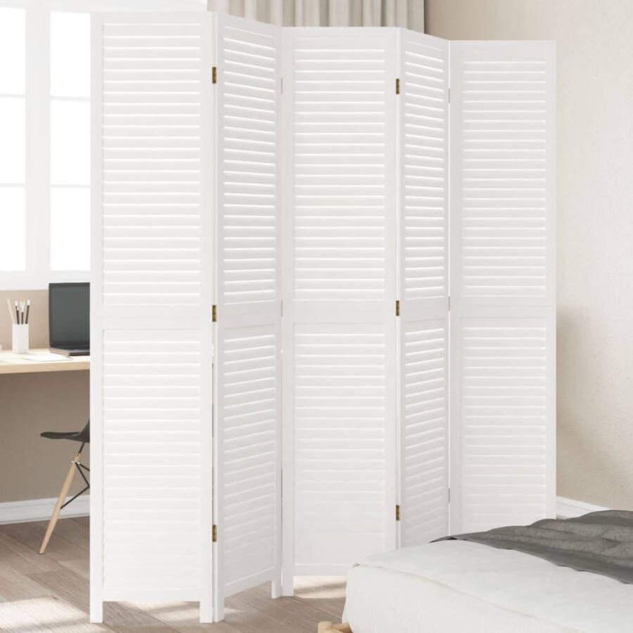 VidaXL -Kamerscherm-met-5-panelen-massief-paulowniahout-wit - Foto 3