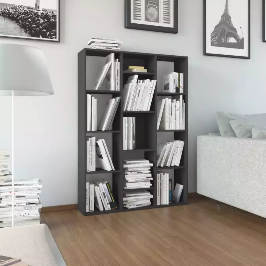 VIDAXL Kamerscherm boekenkast 100x24x140 cm bewerkt hout grijs