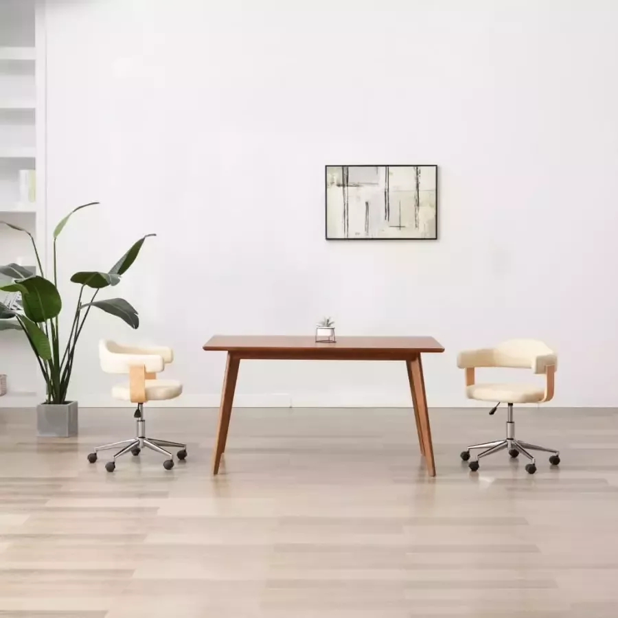VidaXL -Kantoorstoel-draaibaar-gebogen-hout-en-kunstleer-crème - Foto 2