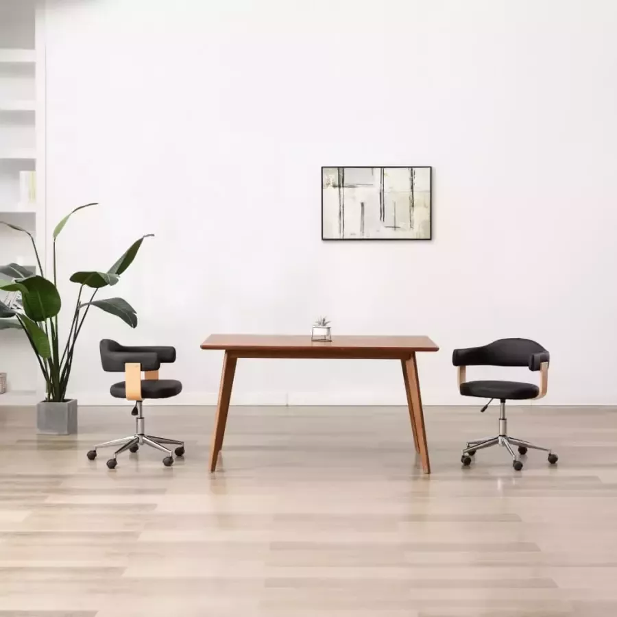 VidaXL -Kantoorstoel-draaibaar-gebogen-hout-en-kunstleer-zwart