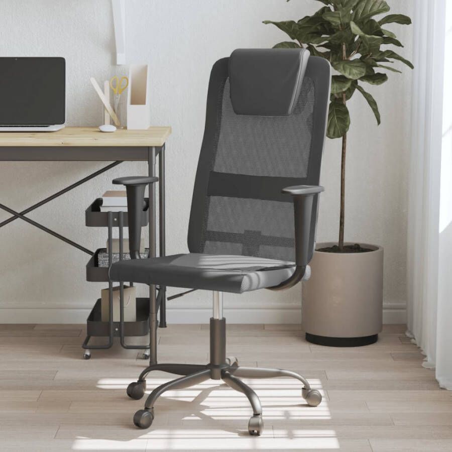 VidaXL -Kantoorstoel-verstelbare-hoogte-mesh-en-kunstleer-grijs-zwart
