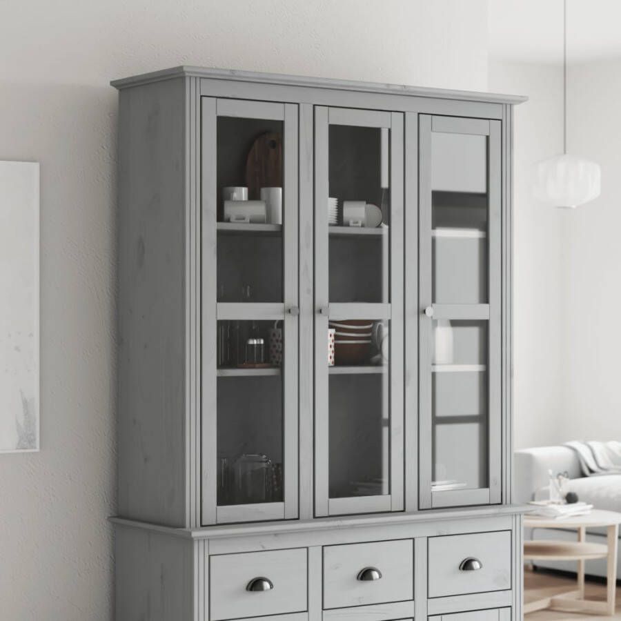 VidaXL -Kast-met-glazen-deuren-BODO-massief-grenenhout-grijs - Foto 2