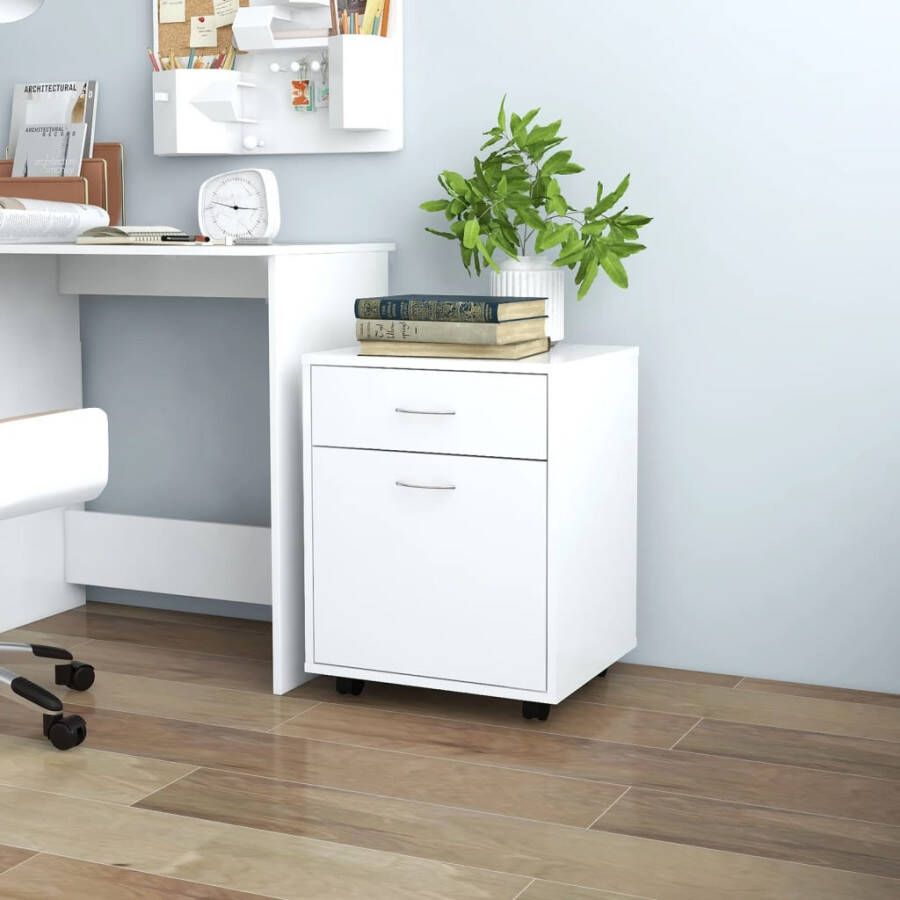 VidaXL Rolkast 45x38x54 cm bewerkt hout hoogglans wit - Foto 2