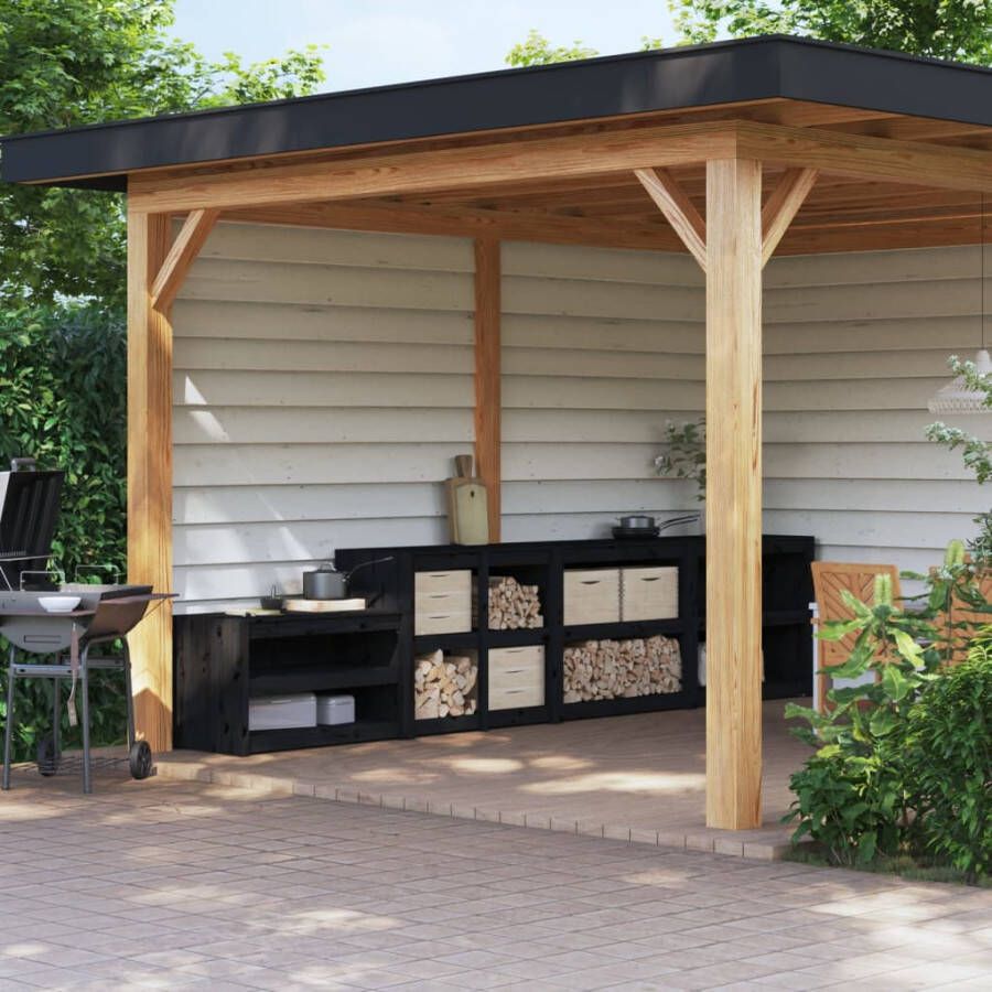 VidaXL -Keukenkasten-voor-buiten-4-st-massief-grenenhout-zwart - Foto 1