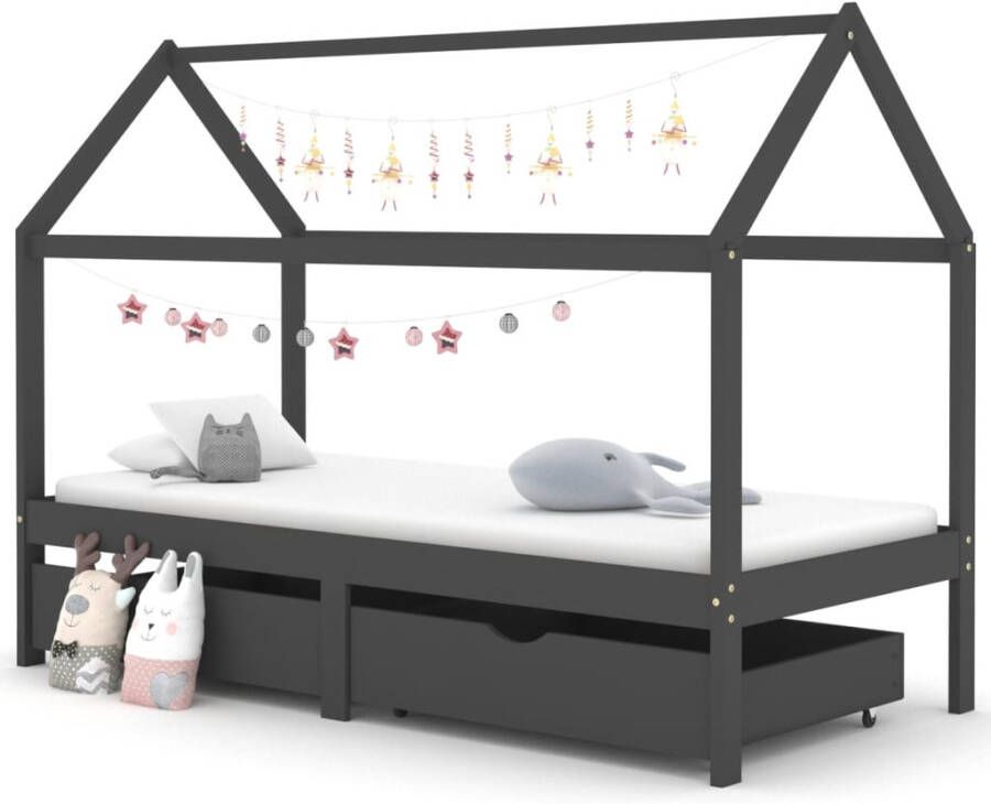 VidaXL -Kinderbedframe-met-lades-grenenhout-donkergrijs-90x200-cm - Foto 2