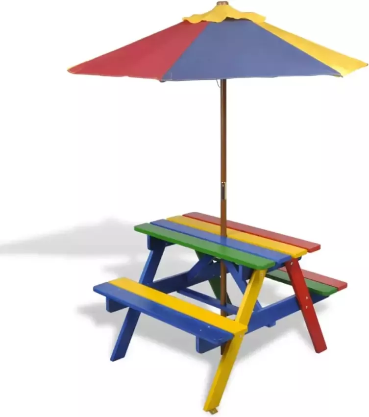 VIDAXL Kinderpicknicktafel met banken en parasol hout meerkleurig