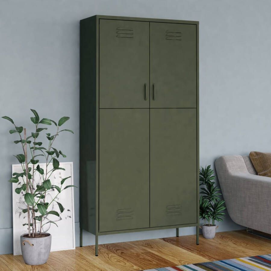 Vida XL vidaXL Kledingkast 90x50x180 cm staal olijfgroen-VXL-336243