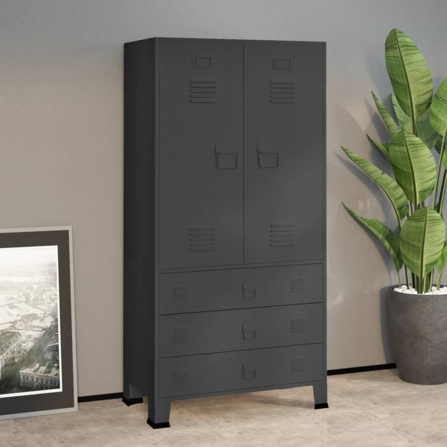 Vida XL vidaXL Kledingkast industrieel 90x50x180 cm metaal antracietkleurig-VXL-339615