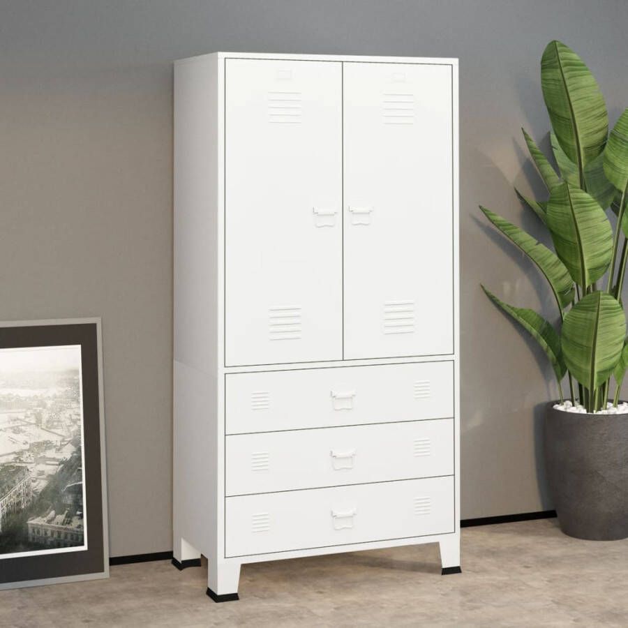 Vida XL Kledingkast industrieel 90x50x180 cm metaal wit SKU: V339614