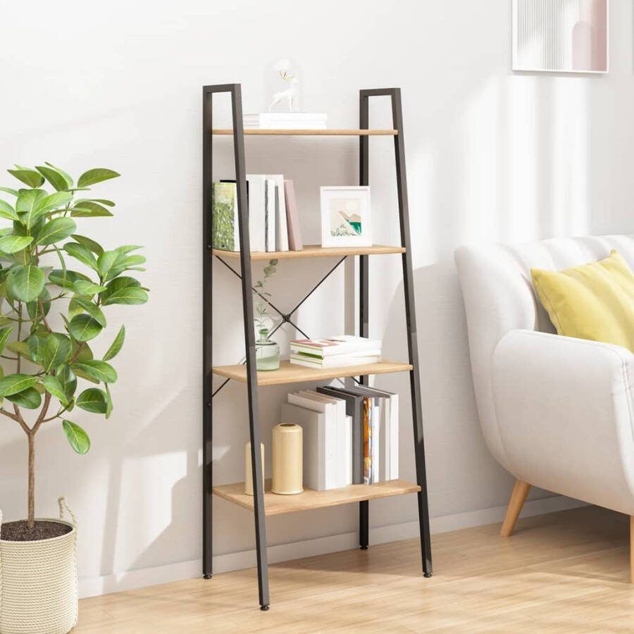 VidaXL -Ladderrek-met-4-schappen-56x35x140-cm-lichtbruin-en-zwart