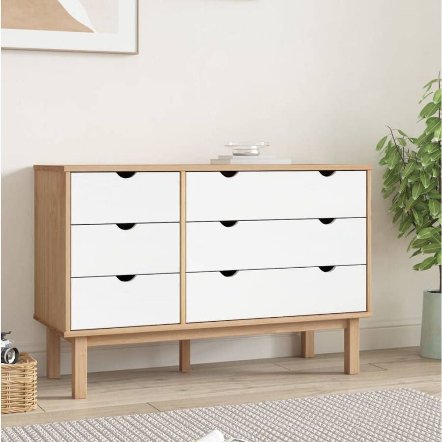 VidaXL Ladekast OTTA 113 5x39 5x73 cm massief grenenhout bruin en wit