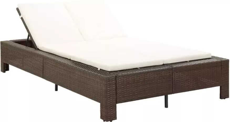 VIDAXL Ligbed met kussen 2-persoons poly rattan bruin - Foto 4