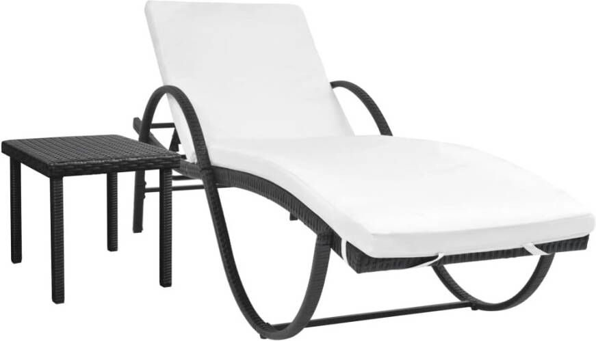 VIDAXL Ligbed met kussen en tafel poly rattan zwart - Foto 4