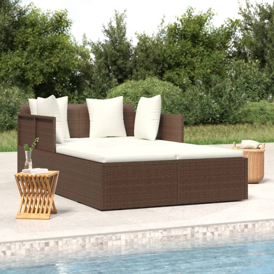 VIDAXL Ligbed met kussens 182x118x63 cm poly rattan bruin - Foto 4