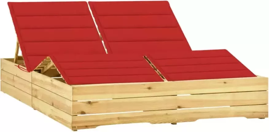 VIDAXL Ligbed tweepersoons met rode kussens geïmpregneerd grenenhout - Foto 4