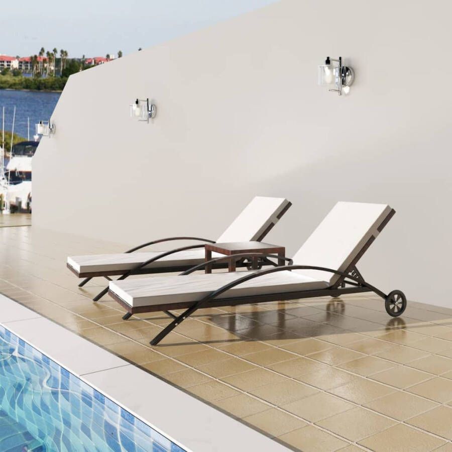 VidaXL Ligbedden met tafel poly rattan bruin - Foto 4