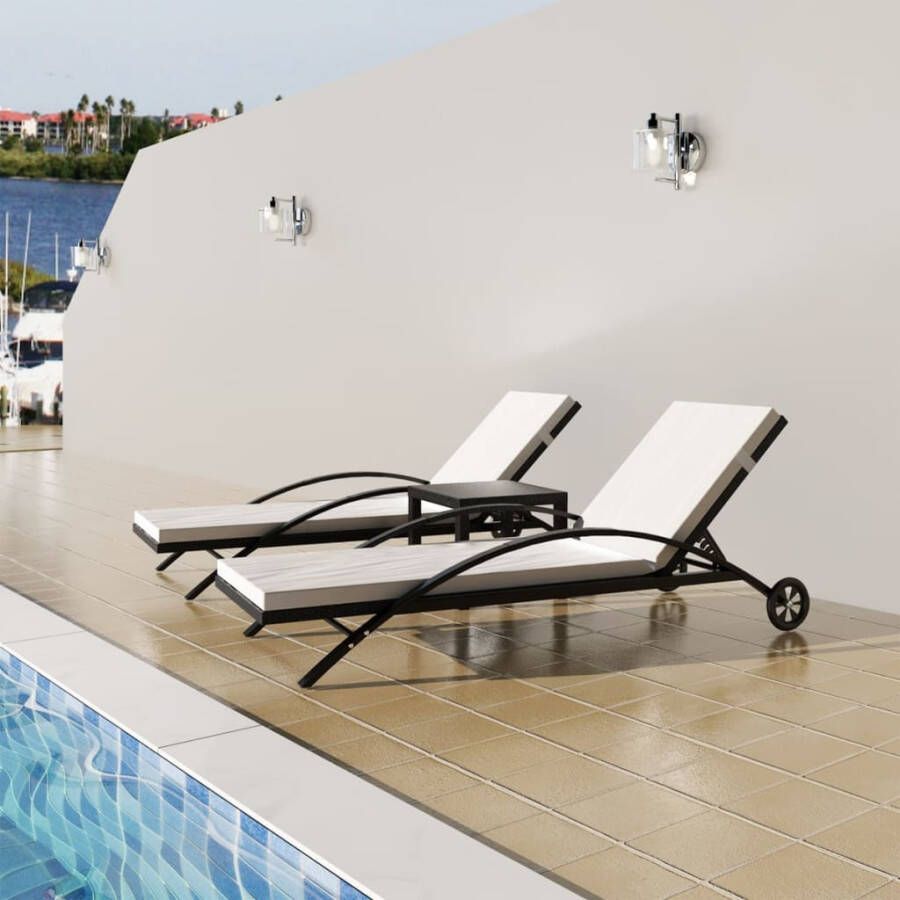 VidaXL Ligbedden met tafel poly rattan zwart - Foto 4