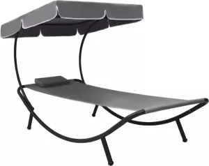 VidaXL Loungebed met luifel en kussen grijs