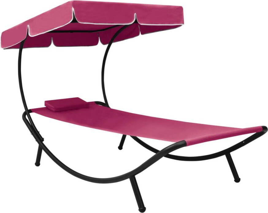 VIDAXL Loungebed met luifel en kussen roze - Foto 4