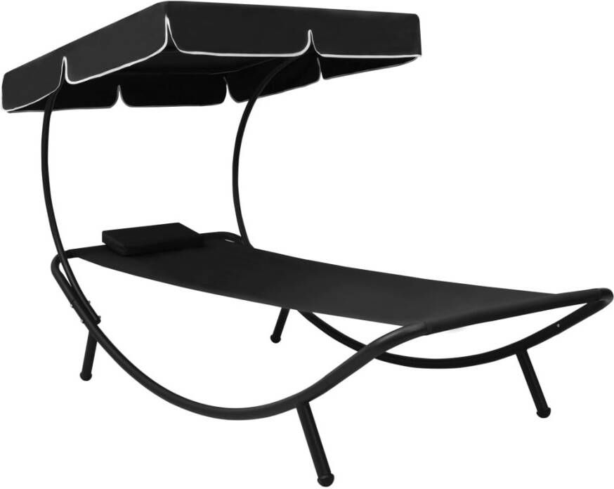 VIDAXL Loungebed met luifel en kussen zwart - Foto 4