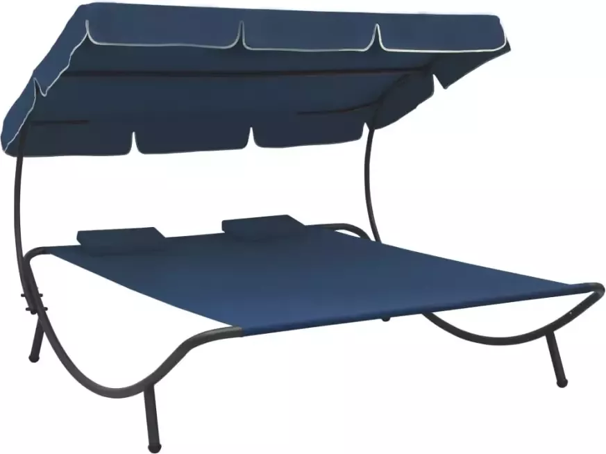 VIDAXL Loungebed met luifel en kussens blauw - Foto 4