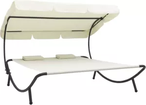 VidaXL Loungebed met luifel en kussens crèmewit