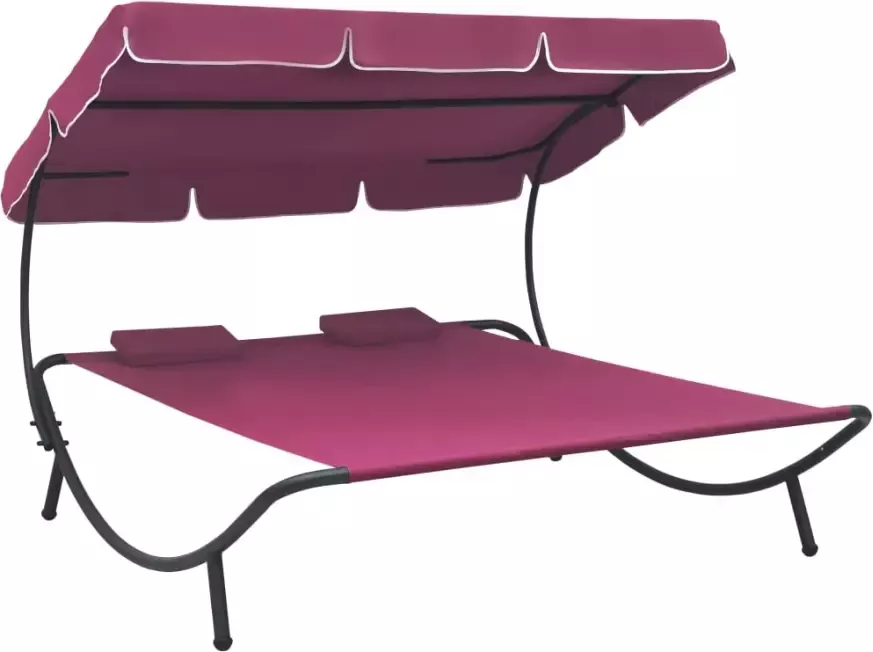 VIDAXL Loungebed met luifel en kussens roze - Foto 4