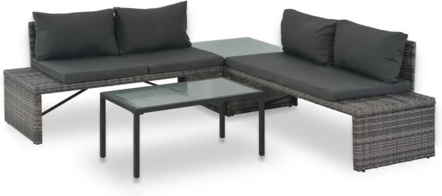 VidaXL Loungeset met kussens 3-delig poly rattan grijs - Foto 4