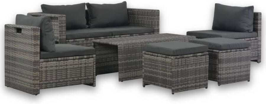 VidaXL Loungeset met kussens 6-delig poly rattan grijs - Foto 4