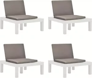 VIDAXL Loungestoelen 4 st met kussens kunststof wit