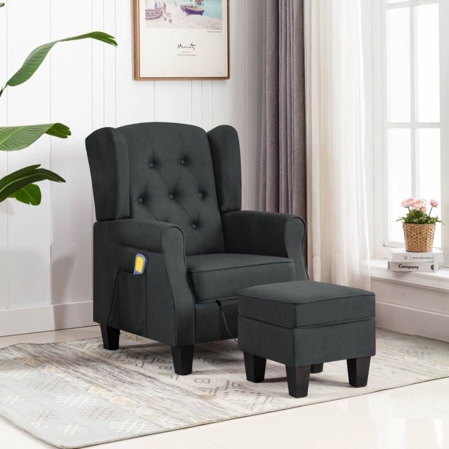 Vida XL vidaXL Massagestoel met voetenbankje stof donkergrijs-VXL-320162