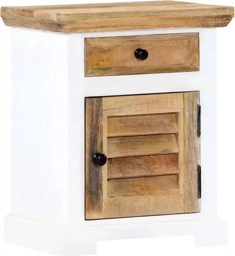 VidaXL Nachtkastje 40x30x50 cm massief ruw mangohout wit en bruin - Foto 2