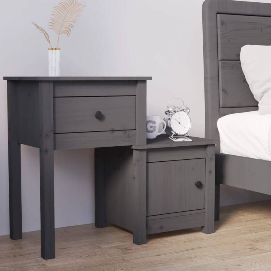 VidaXL -Nachtkastje-79 5x38x65 5-cm-massief-grenenhout-grijs