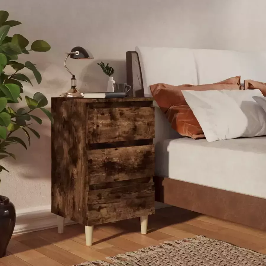VidaXL -Nachtkastje-met-houten-poten-40x35x69-cm-gerookt-eikenkleurig
