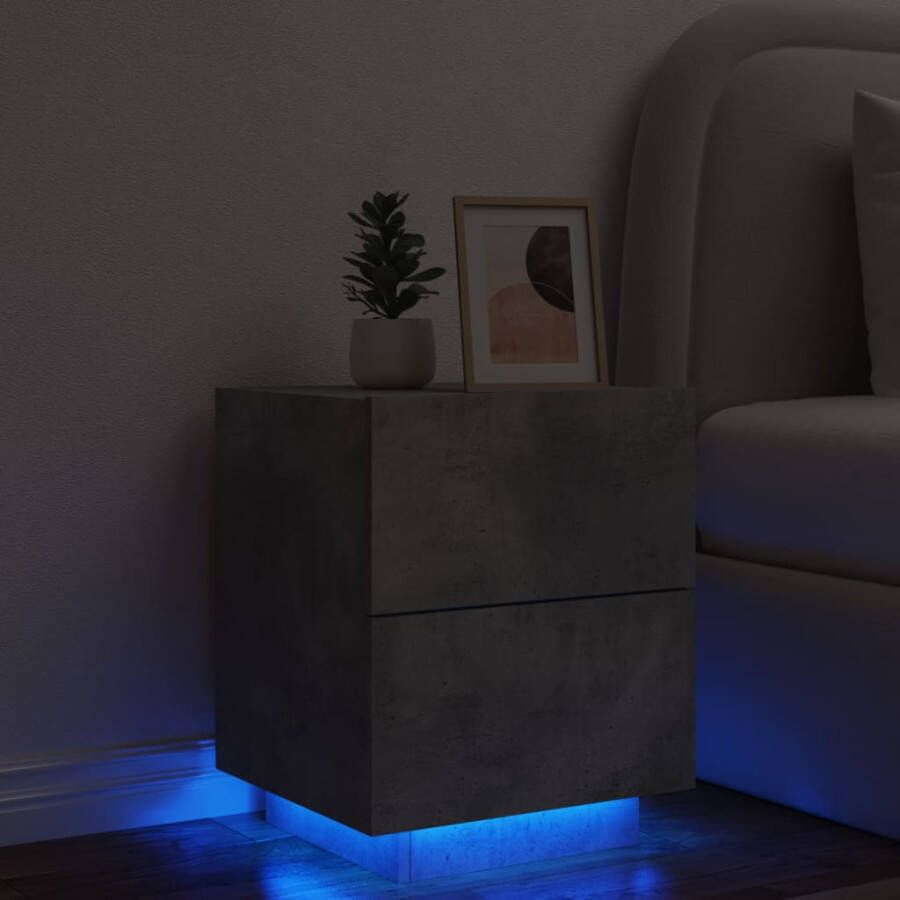 VidaXL -Nachtkastje-met-LED-verlichting-bewerkt-hout-betongrijs - Foto 1