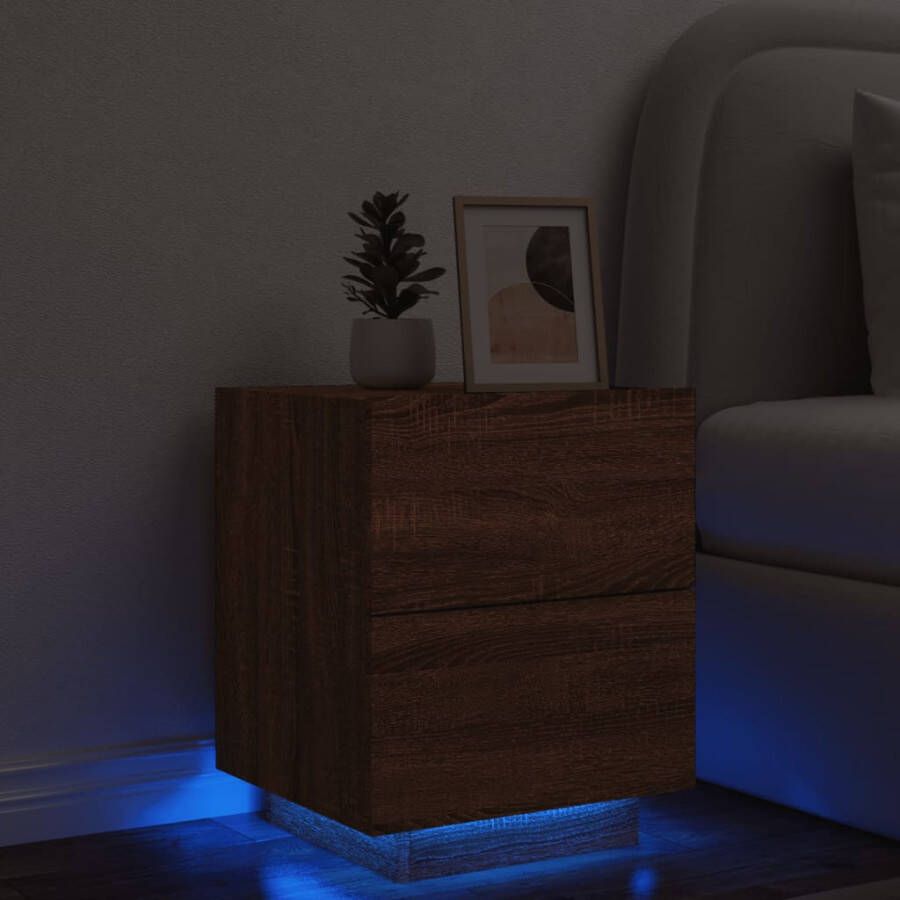 VidaXL -Nachtkastje-met-LED-verlichting-bewerkt-hout-bruineikenkleurig - Foto 3