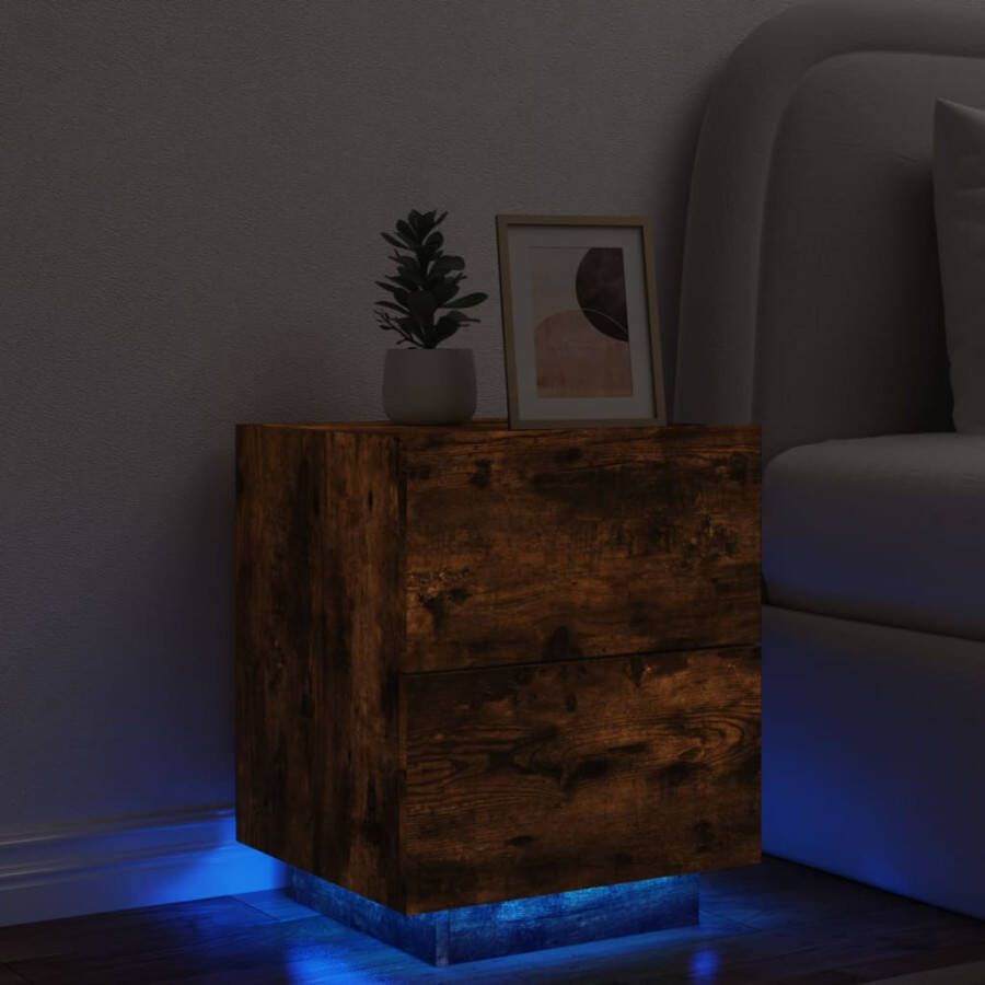 VidaXL -nachtkastje-met-LED-verlichting-bewerkt-hout-gerookt-eikenkleur - Foto 3