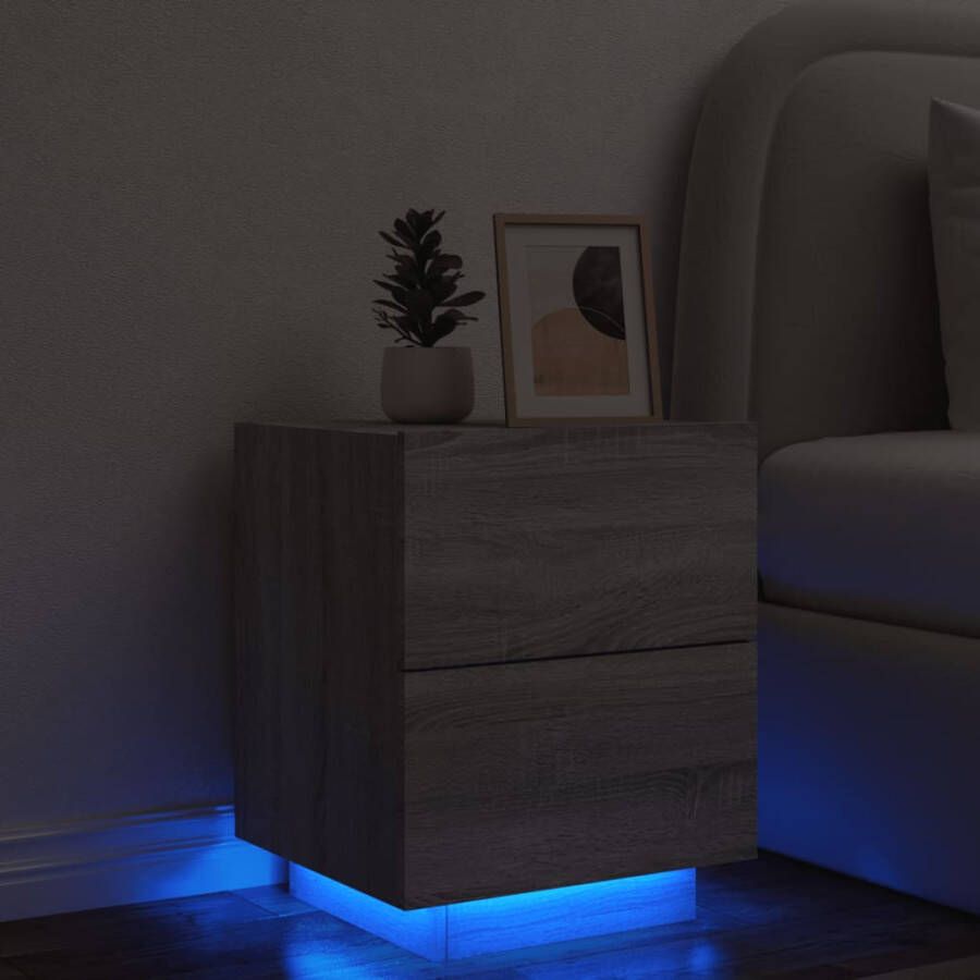 VidaXL -Nachtkastje-met-LED-verlichting-bewerkt-hout-grijs-sonoma - Foto 3